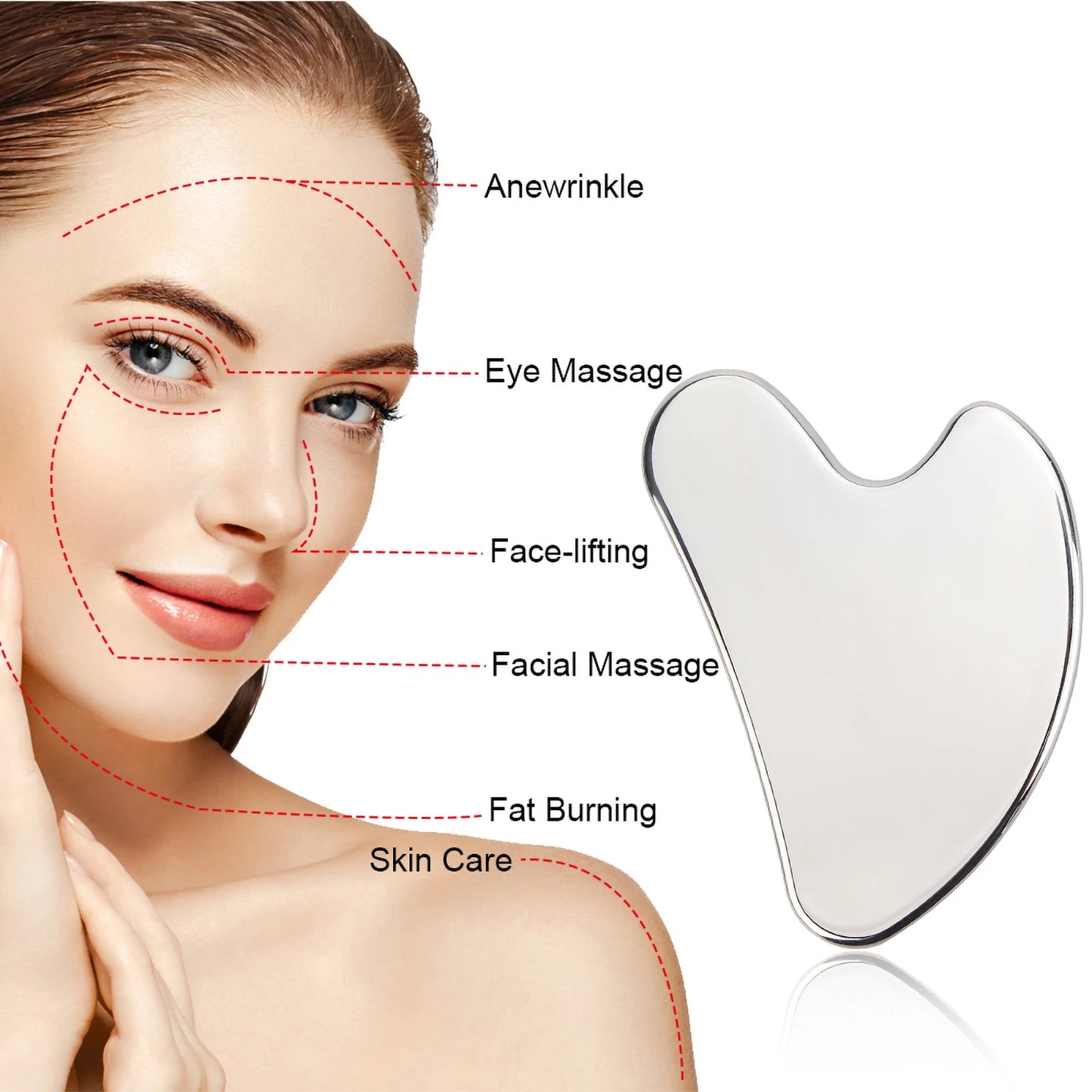 Rouleau Facial Gua Sha en acier inoxydable